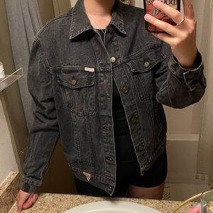 Guess black worn denim jacket